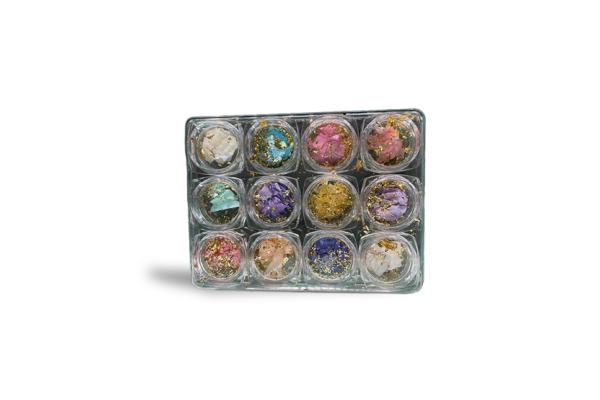 Kit 12 Madre Pérola Colorida c/Folha de Ouro Fan Nails