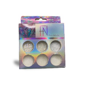 Kit 6 Glitter Branco Fan Nails