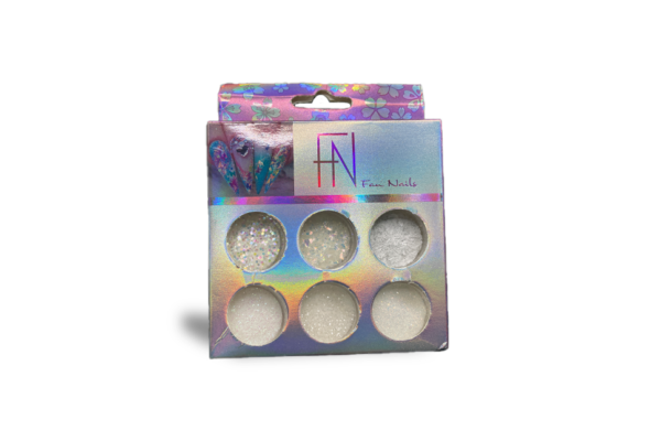 Kit 6 Glitter Branco Fan Nails